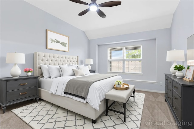 10305 Matador Dr, Mckinney, TX 75072 - bedroom featuring vaulted ceiling, light carpet, and a ceiling fan
