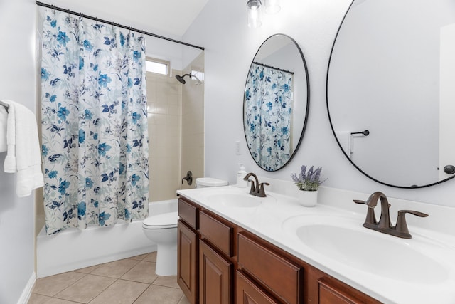 10305 Matador Dr, Mckinney, TX 75072 - bathroom featuring double vanity, shower / bath combo, and tile patterned flooring