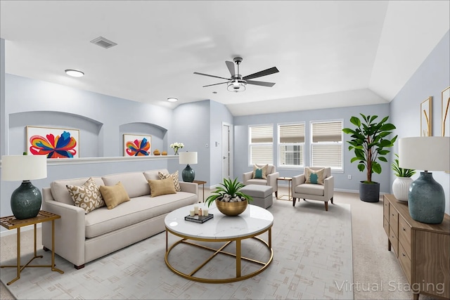 10305 Matador Dr, Mckinney, TX 75072 - living area with ceiling fan, light colored carpet, and recessed lighting