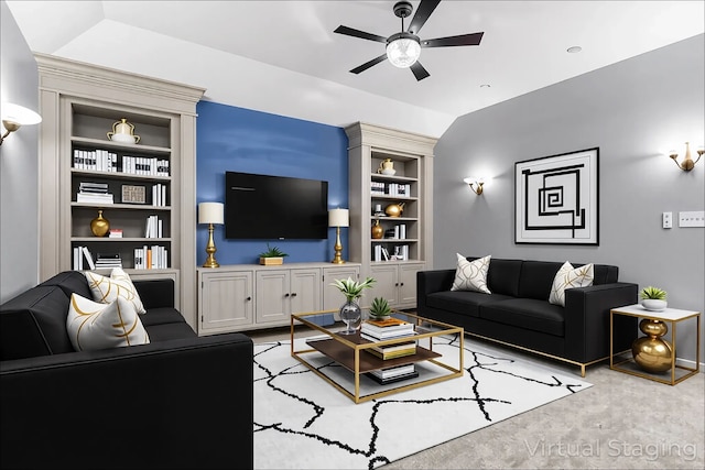 10305 Matador Dr, Mckinney, TX 75072 - living area featuring built in shelves and ceiling fan