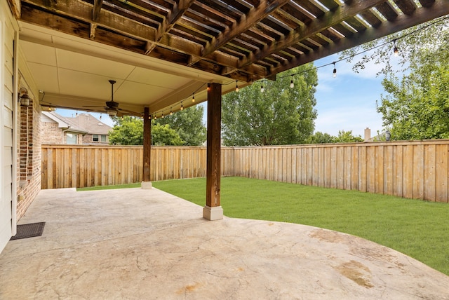 10305 Matador Dr, Mckinney, TX 75072 - fenced backyard featuring a patio area and ceiling fan