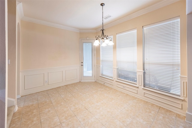 220 Justin Rd, Murphy, TX 75094 - empty room with a chandelier, ornamental molding, and light tile patterned flooring