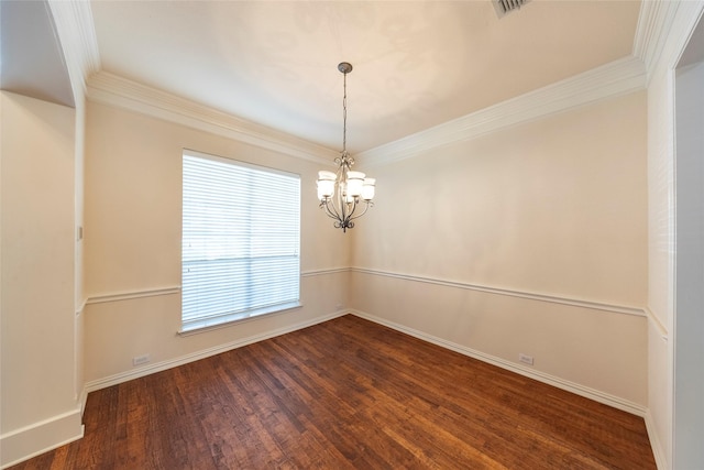 220 Justin Rd, Murphy, TX 75094 - spare room with dark wood-style flooring, a chandelier, and ornamental molding