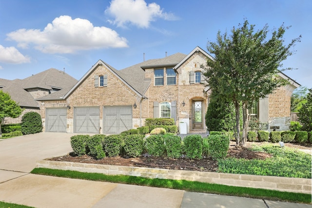 1617 Commons Way, Prosper, TX 75078 - view of front of house featuring brick siding, an attached garage, concrete driveway, and a shingled roof