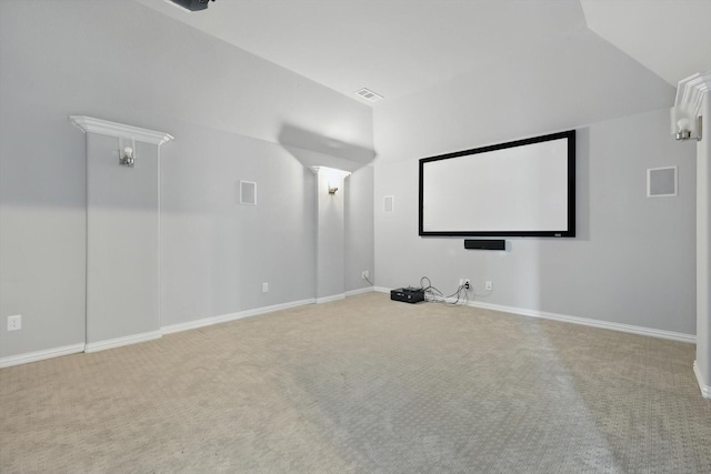 1617 Commons Way, Prosper, TX 75078 - home theater featuring carpet and vaulted ceiling