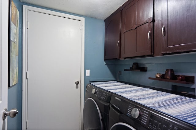 4443 Mercer St, Grand Prairie, TX 75052 - washroom with washing machine and dryer, cabinet space, and a textured ceiling