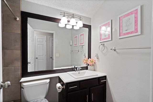 4443 Mercer St, Grand Prairie, TX 75052 - bathroom with vanity, a textured ceiling, and a chandelier