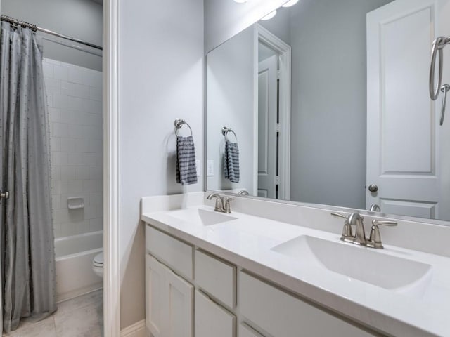 4141 Maclin Dr, Celina, TX 75009 - full bath featuring double vanity, shower / tub combo with curtain, and tile patterned flooring