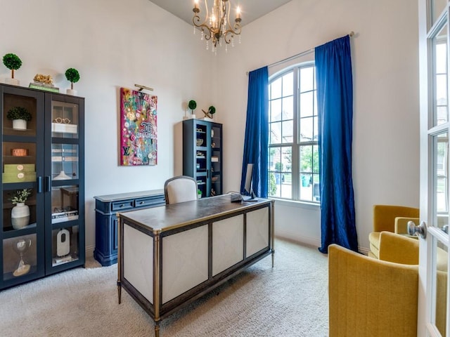 4141 Maclin Dr, Celina, TX 75009 - home office featuring light colored carpet, a chandelier, and plenty of natural light