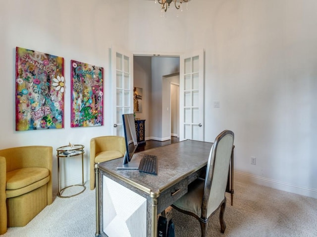4141 Maclin Dr, Celina, TX 75009 - carpeted office with french doors and a chandelier