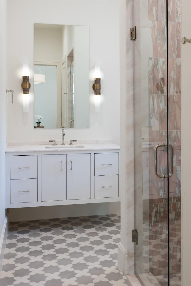 3725 Stratford Ave, Highland Park, TX 75205 - full bath featuring tile patterned floors, vanity, and a stall shower