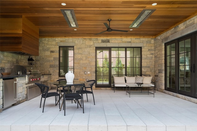 3725 Stratford Ave, Highland Park, TX 75205 - view of patio / terrace with exterior kitchen, ceiling fan, an outdoor living space, and outdoor dining space