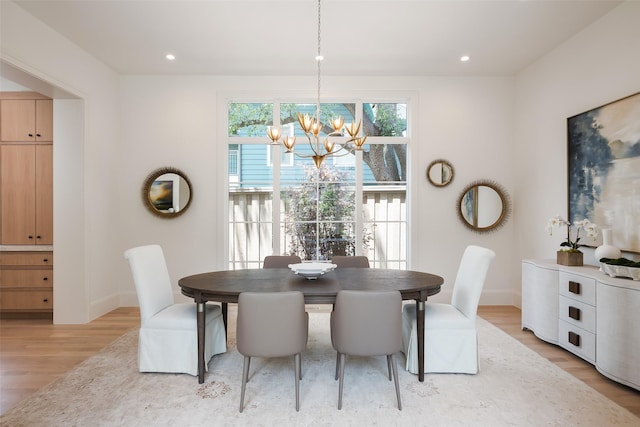 3725 Stratford Ave, Highland Park, TX 75205 - dining space featuring a chandelier, light wood finished floors, and recessed lighting