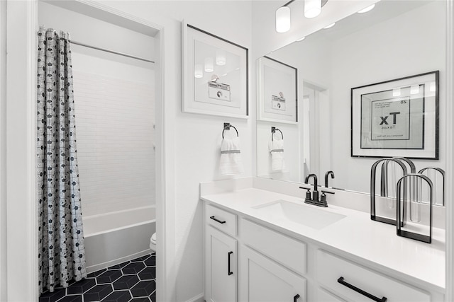 2420 Bernham Dr, Celina, TX 75009 - bathroom with vanity, toilet, shower / tub combo, and tile patterned floors
