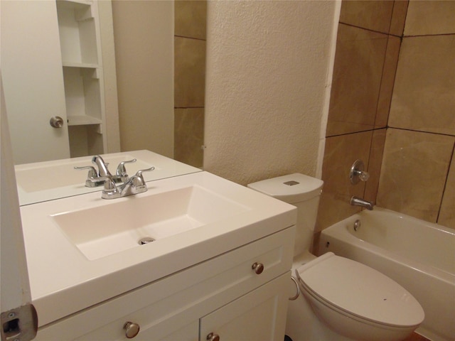 6207 Misty Wood Dr, Dallas, TX 75217 - full bath with a textured wall, vanity, and shower / tub combination