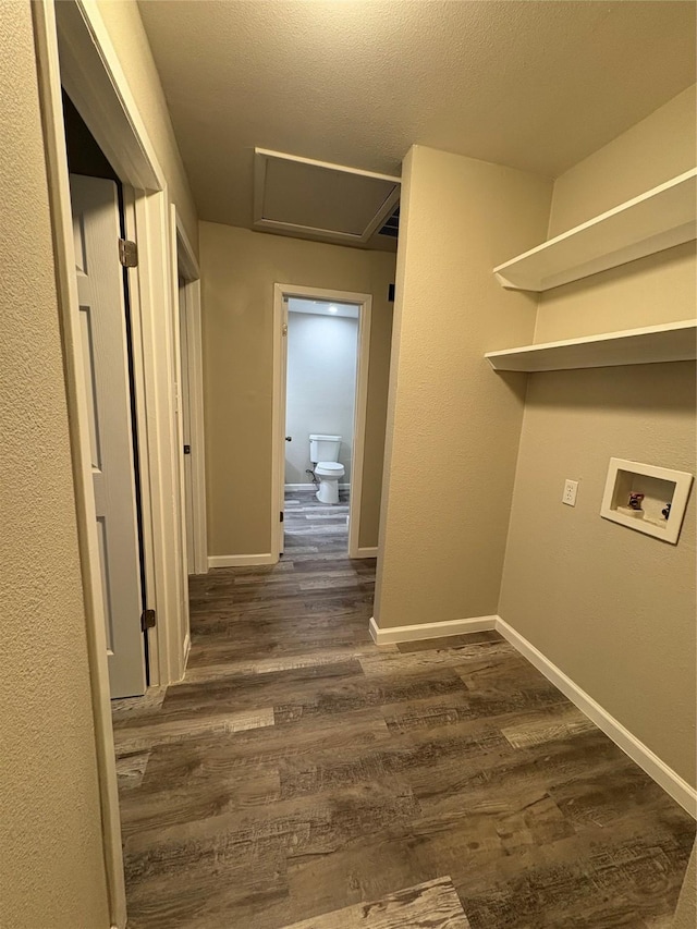 2209 Viewtop Ln Unit 2, Arlington, TX 76012 - washroom featuring washer hookup, dark wood finished floors, and attic access