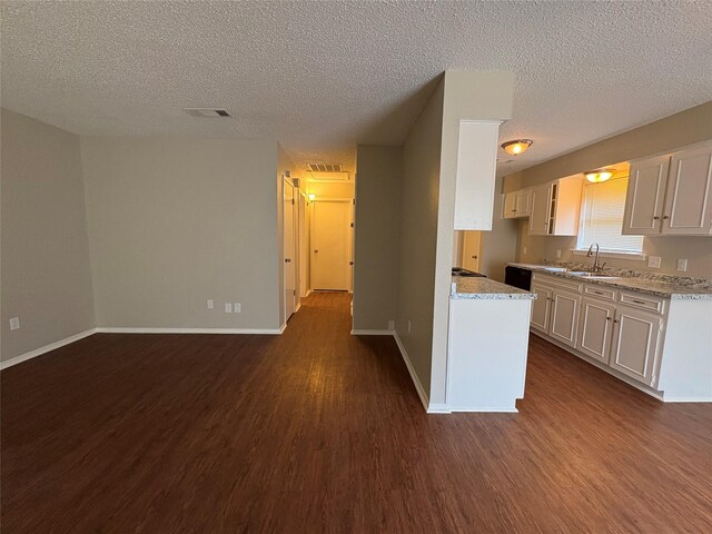 2209 Viewtop Ln Unit 2, Arlington, TX 76012 - kitchen featuring dark wood-style flooring, white cabinetry, a textured ceiling, and light stone countertops