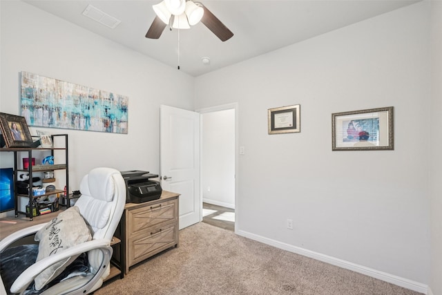 8901 Thompson Rd, Argyle, TX 76226 - office area with a ceiling fan and light carpet