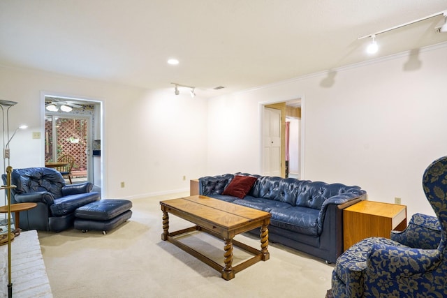 315 Ridgewood Dr, Richardson, TX 75080 - living area with track lighting, light colored carpet, and ornamental molding