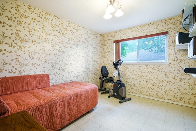 315 Ridgewood Dr, Richardson, TX 75080 - bedroom with wallpapered walls and tile patterned floors