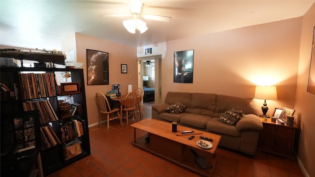 811 Crescent St, Denton, TX 76201 - living room featuring ceiling fan and tile patterned floors