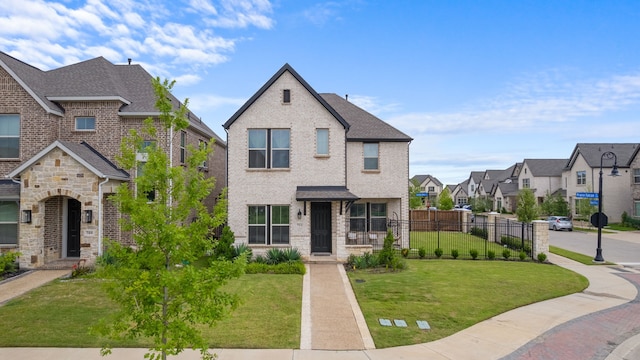 711 Prairie Falcon Dr, Arlington, TX 76005 - view of front of house with a residential view, roof with shingles, stone siding, and brick siding