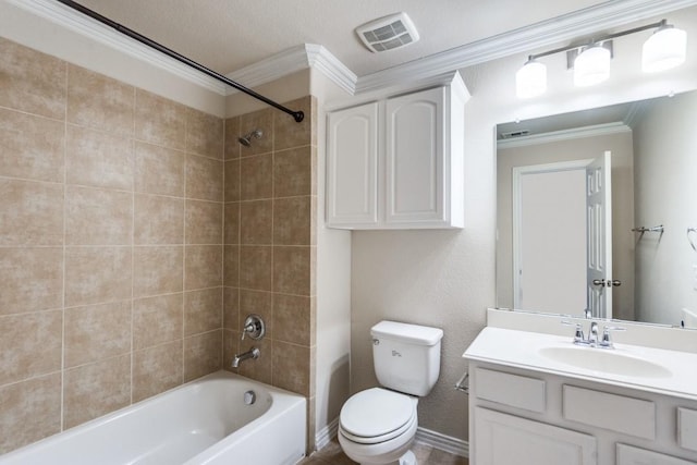 4517 Copeland Dr, Plano, TX 75024 - bathroom featuring ornamental molding, vanity, and bathing tub / shower combination