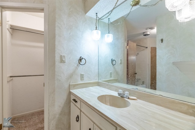 3826 Crest Way, Abilene, TX 79606 - full bathroom with vanity, a shower, and wallpapered walls