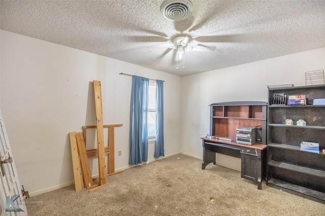 3826 Crest Way, Abilene, TX 79606 - office space featuring carpet flooring, ceiling fan, and a textured ceiling
