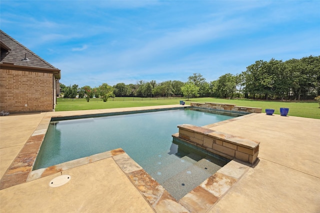 4513 Donnoli Dr, Flower Mound, TX 75022 - swimming pool with a lawn, a patio, and view of wooded area