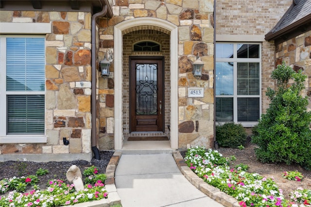 4513 Donnoli Dr, Flower Mound, TX 75022 - doorway to property featuring stone siding