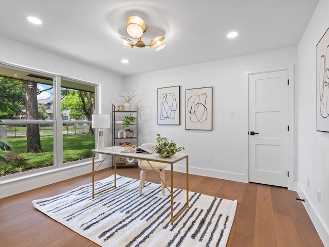 5832 Charlestown Dr, Dallas, TX 75230 - office area featuring wood finished floors and recessed lighting