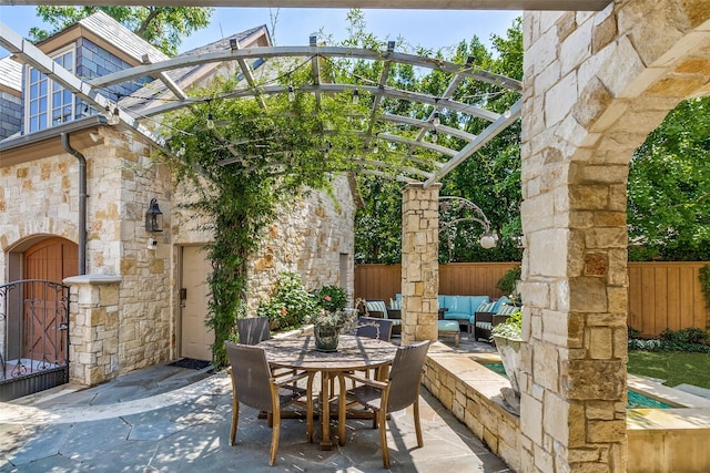 5800 Armstrong Pkwy, University Park, TX 75205 - view of patio / terrace featuring an outdoor hangout area, outdoor dining space, and a gate