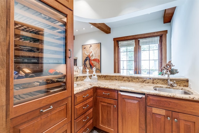 5800 Armstrong Pkwy, University Park, TX 75205 - bar featuring beverage cooler and beamed ceiling