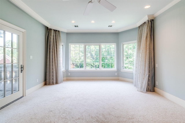 5800 Armstrong Pkwy, University Park, TX 75205 - unfurnished room featuring a ceiling fan, crown molding, carpet flooring, and recessed lighting
