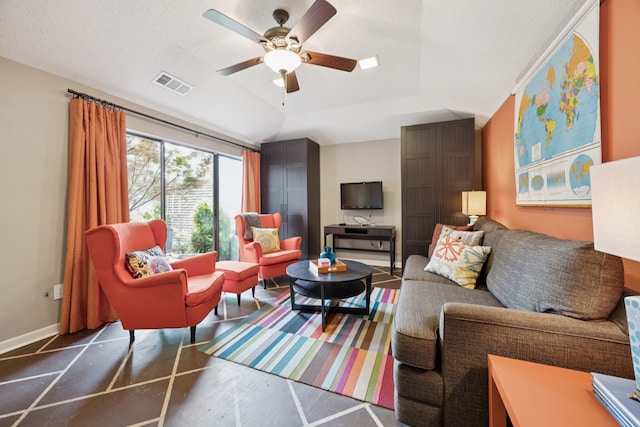 240 Shady Hill Dr, Richardson, TX 75080 - living area featuring ceiling fan and baseboards