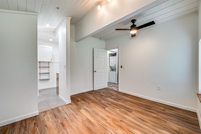 1505 W St, Mckinney, TX 75069 - unfurnished bedroom with wooden ceiling, wood finished floors, ceiling fan, and recessed lighting