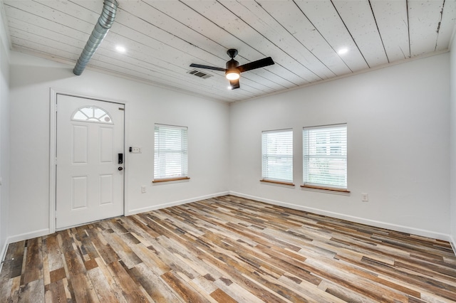 1505 W St, Mckinney, TX 75069 - entrance foyer featuring wood ceiling, wood finished floors, ceiling fan, and recessed lighting