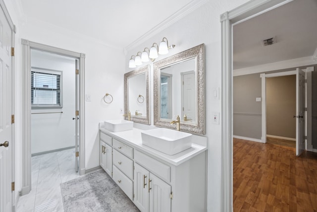 6209 Sierra Ct, Arlington, TX 76016 - full bathroom featuring ornamental molding and double vanity