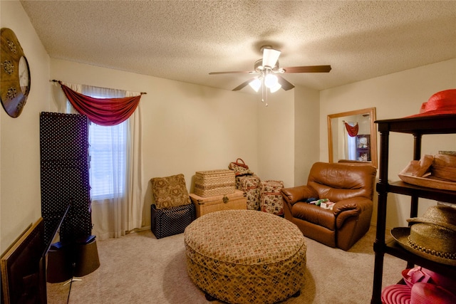 2315 Rockhill Rd, Mckinney, TX 75072 - sitting room with carpet floors, ceiling fan, and a textured ceiling