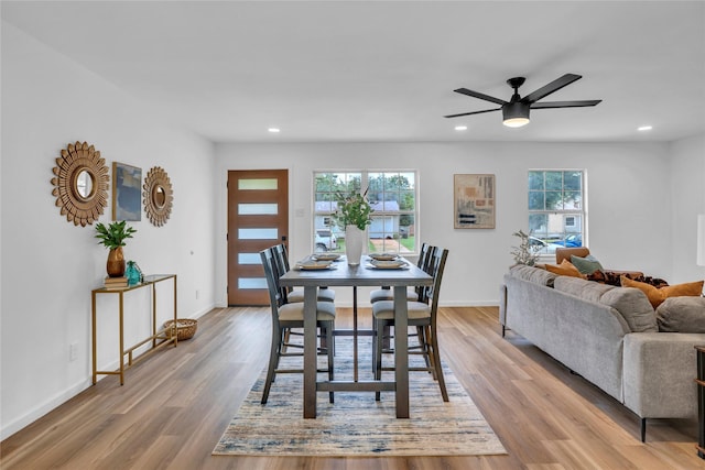 108 Fannin Dr, Euless, TX 76039 - dining space with a ceiling fan, recessed lighting, and light wood-type flooring
