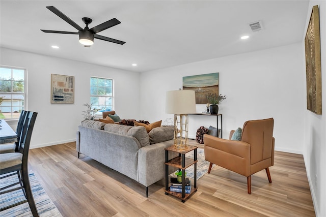 108 Fannin Dr, Euless, TX 76039 - living room with light wood-style flooring, a ceiling fan, and recessed lighting