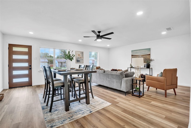 108 Fannin Dr, Euless, TX 76039 - dining room with recessed lighting, light wood-type flooring, and a ceiling fan