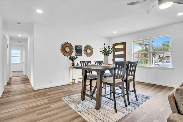 108 Fannin Dr, Euless, TX 76039 - dining area with light wood-style floors, recessed lighting, and ceiling fan