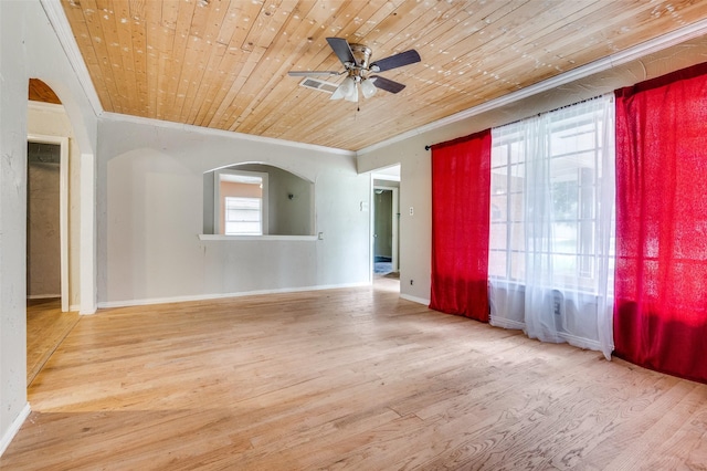 811 Tarryall Dr, Dallas, TX 75224 - spare room featuring crown molding, wood finished floors, a ceiling fan, and wooden ceiling