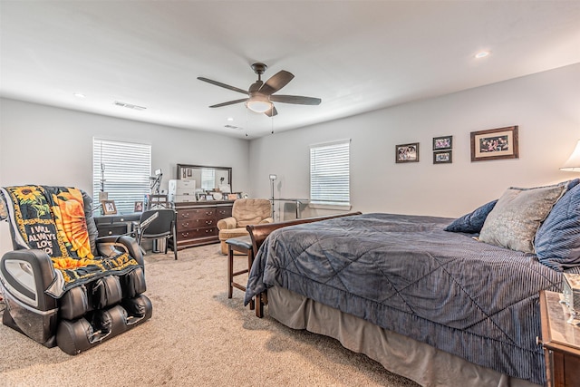 3135 Brazos River Dr, Granbury, TX 76048 - carpeted bedroom featuring multiple windows, ceiling fan, and recessed lighting
