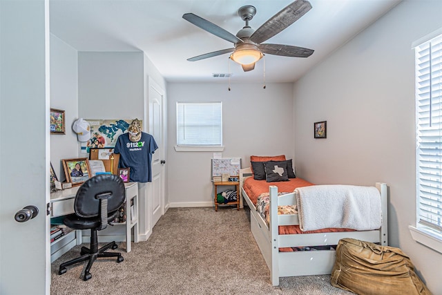 3135 Brazos River Dr, Granbury, TX 76048 - bedroom with multiple windows, a desk, carpet, and a ceiling fan