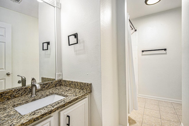 6833 Permian Ln, Fort Worth, TX 76137 - full bath featuring vanity, tile patterned floors, and curtained shower