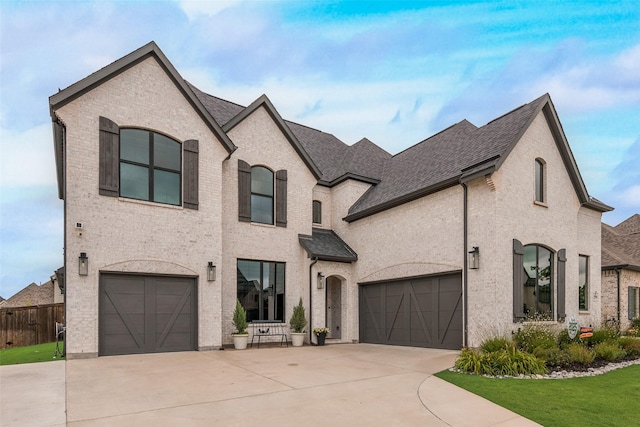 3900 Brazoria Dr, Prosper, TX 75078 - french country home with concrete driveway, brick siding, and roof with shingles