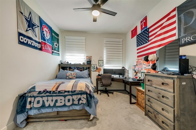 3900 Brazoria Dr, Prosper, TX 75078 - carpeted bedroom featuring a desk and a ceiling fan